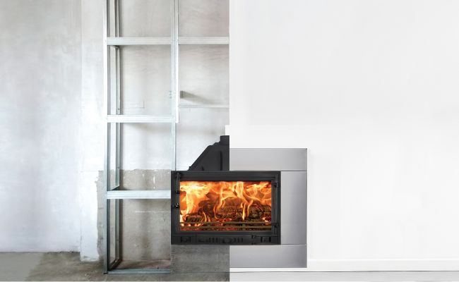 Modern insert wood burning fireplace